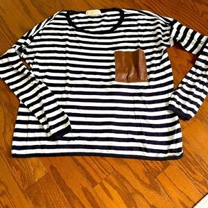 Michael Kors Stripe Sweater with Leather Pocket